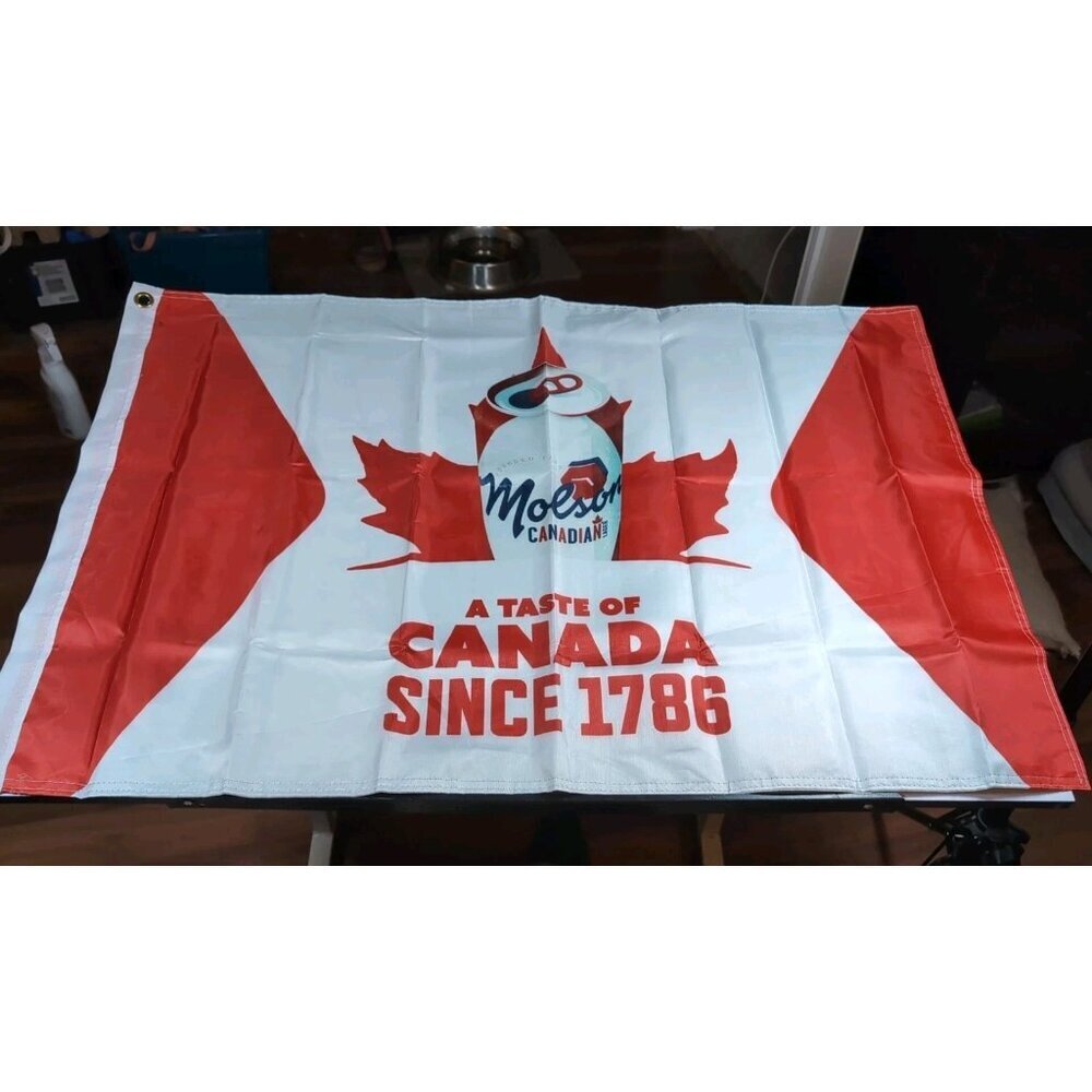 MOLSON CANADIAN CANADA SINCE 1786 FLAG 37" X 24" RED WHITE TEAM OLYMPICs HOCKEY
